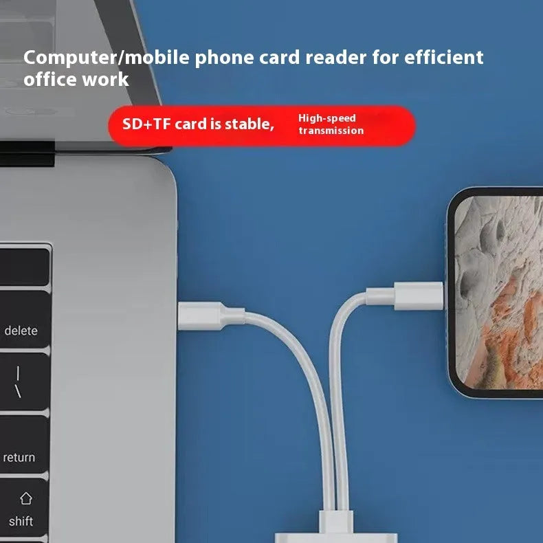Universal converter with card reader interface, Type-C Lightning USB 2.0, ABS shell, 142x11x40mm