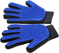 Blue silicone pet grooming glove with 255 massage tips and adjustable wrist strap