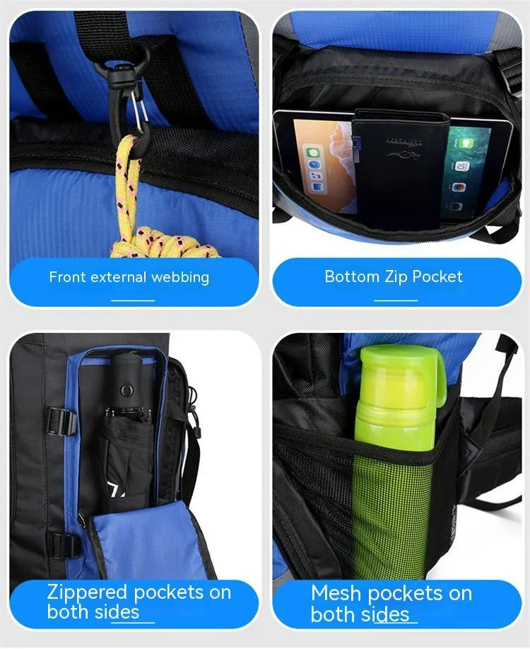 Men's outdoor hiking backpack in solid colour water-repellent nylon with adjustable straps