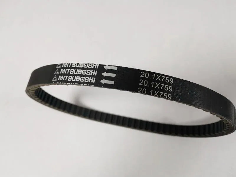 Black replacement drive belt for Guangyang Jili GP110 and Fengli VP110 pedal motorcycle models