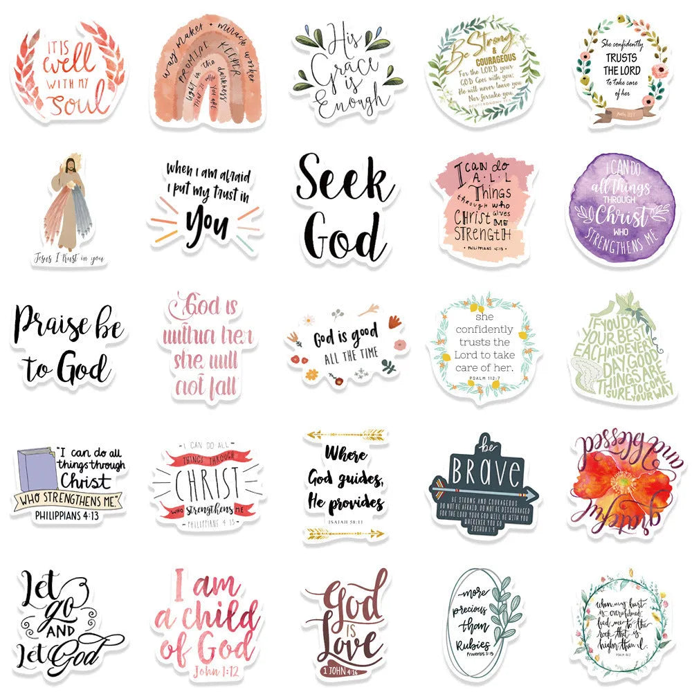 Assortment of 50 colourful printed graffiti stickers with random patterns for decoration.