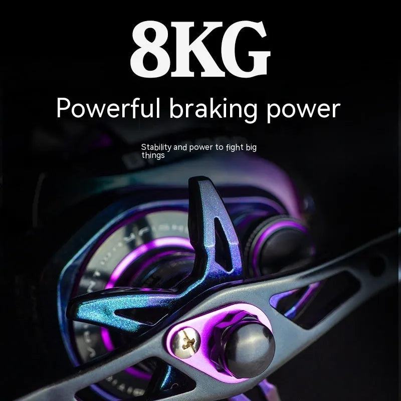 Colourful BM2000 fishing reel showing left-handed model with magnetic brake and water drop spool.