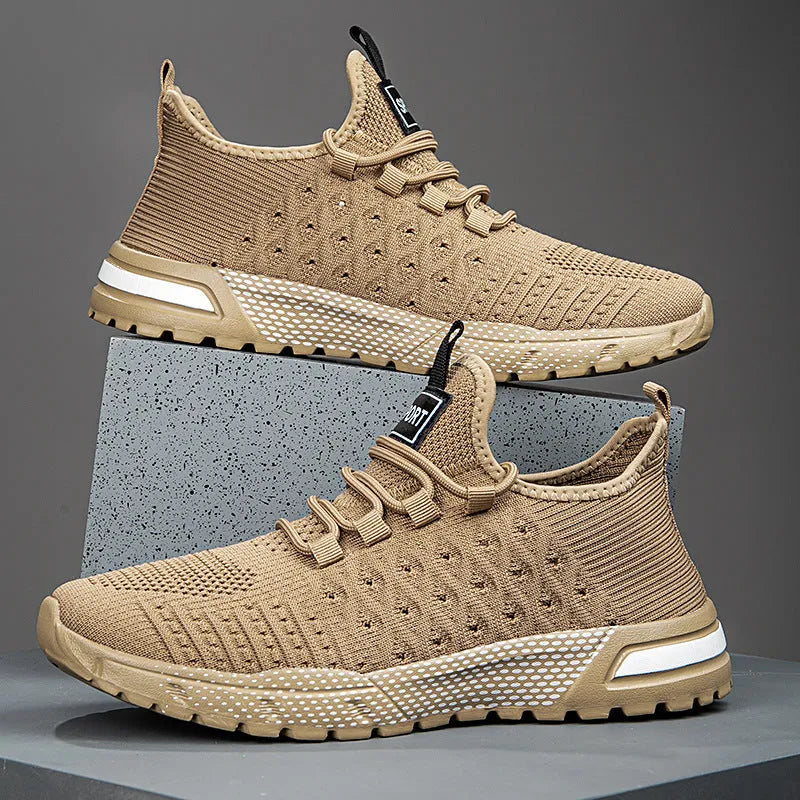 Men's solid colour casual shoe with mesh upper in Army Green on a white background