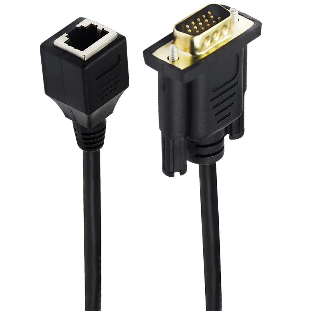 VGA adapter cable with RJ-45 network interface, VGA male connector and VGA female interface