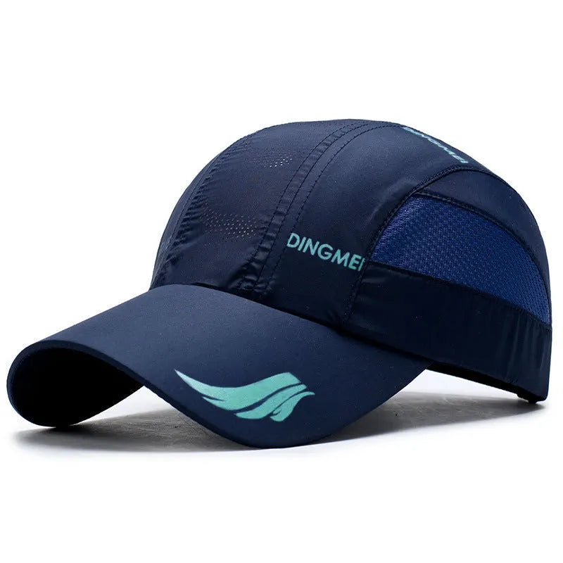 Quick-drying outdoor sun hat with dome crown and machine embroidery in summer colours
