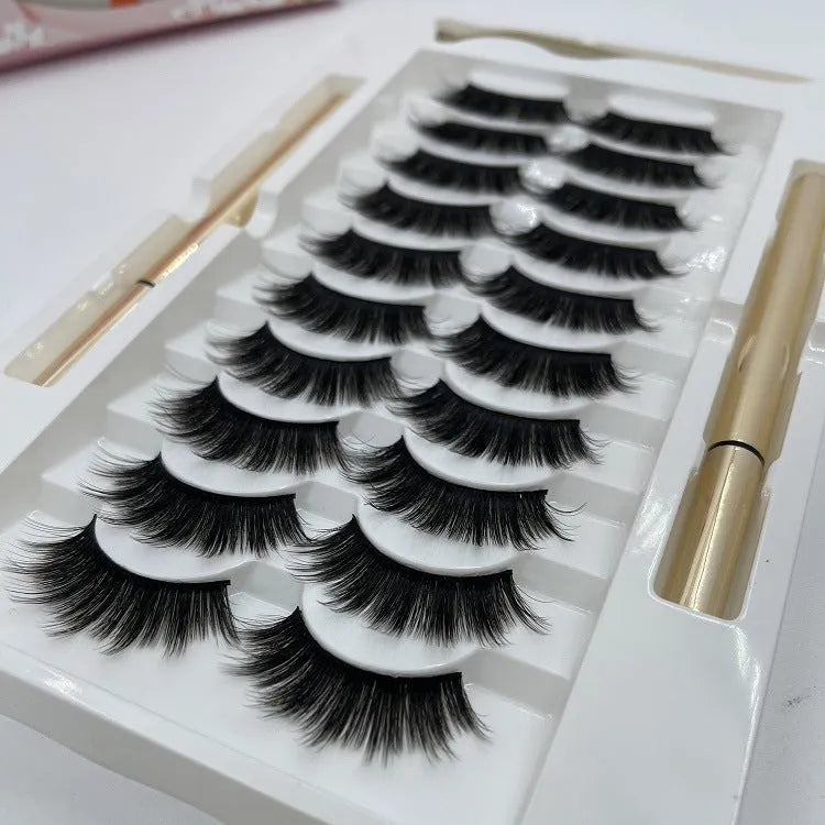 Ten pairs of black non-bleaching waterproof magnetic false eyelashes in style A on a white background
