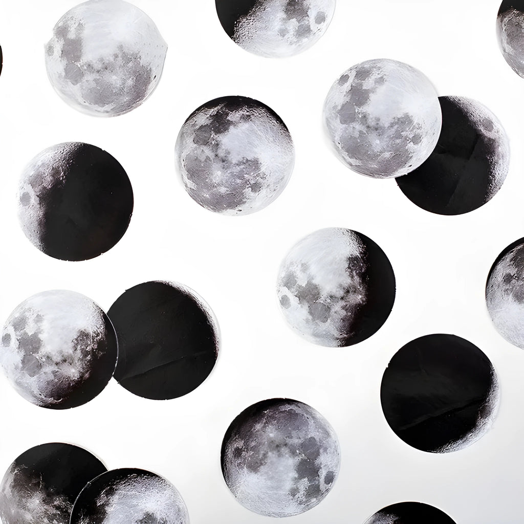 Boxed set of 45 black moon phases and calendar planet stickers for hand accounting