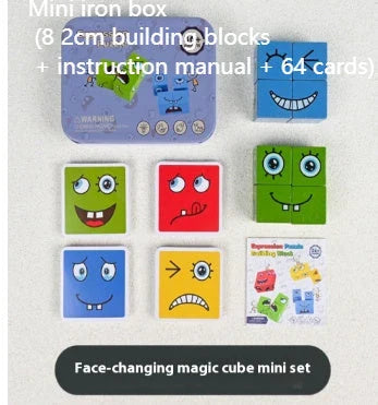 Wooden Emoji Puzzle Blocks - Educational toy for improving hand-eye coordination, logical thinking, and fine motor skills