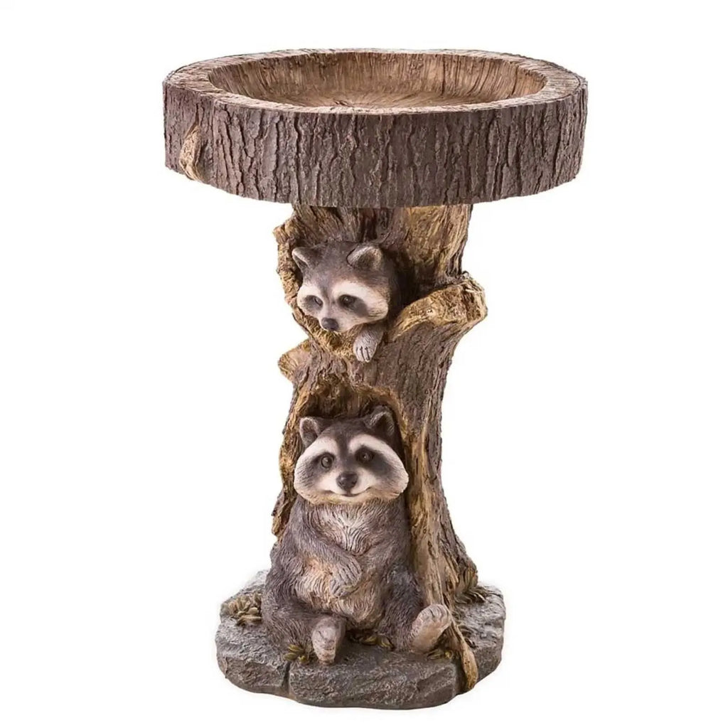 Handmade resin raccoon garden ornament 21cm tall on wooden table modern simple style
