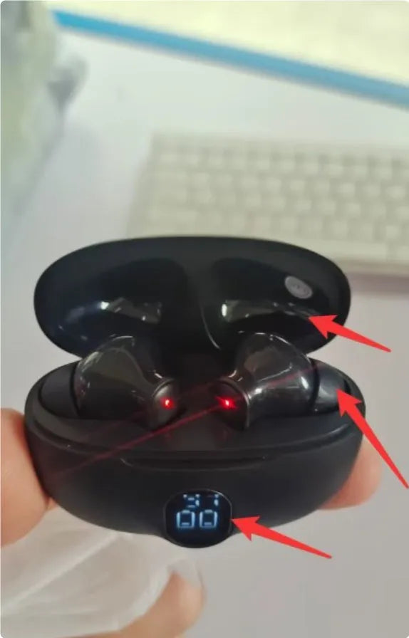 Wireless in-ear sports headset with noise reduction, waterproof PC ABS design, digital display, shown in black