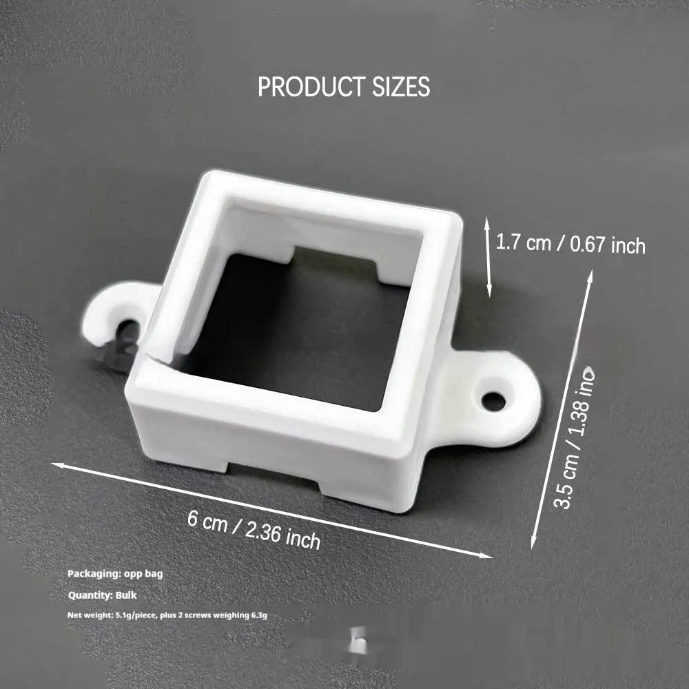 White plastic protective cover for LED light bracket, dimensions 1.7cm by 6cm.