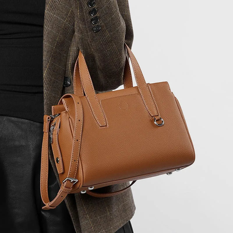 Genuine leather cowhide crossbody bag in horizontal square suitcase shape