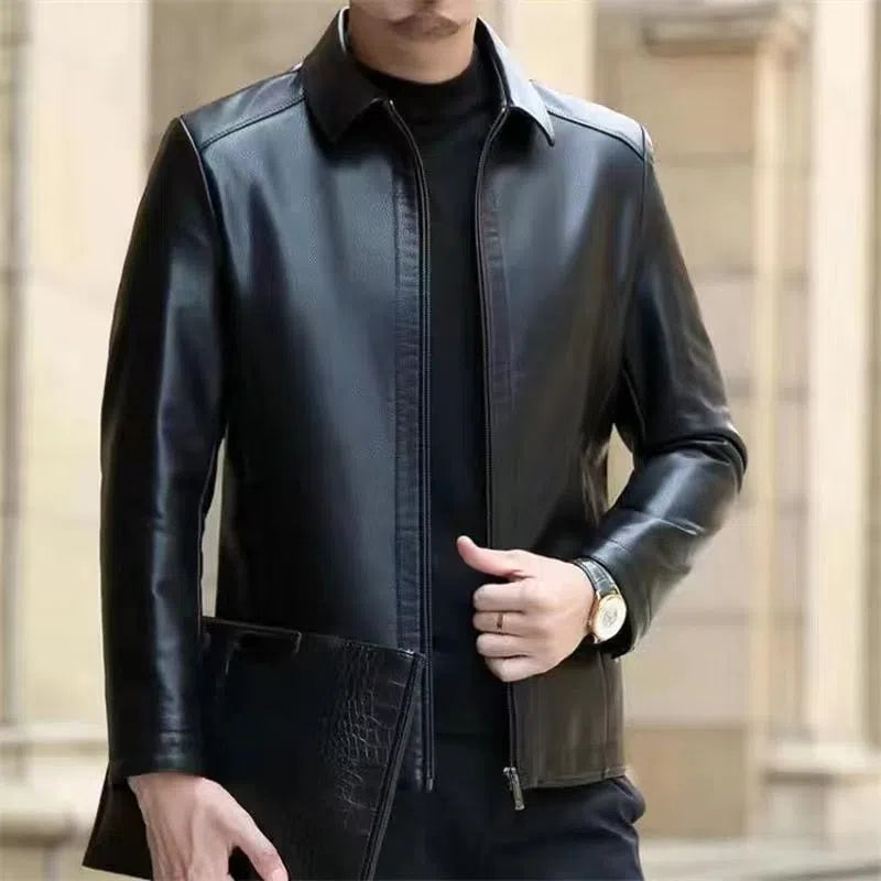 Men's genuine horse leather jacket, 100cm lengthened, stand or turn-down collar, black or brown, fleece-lined option