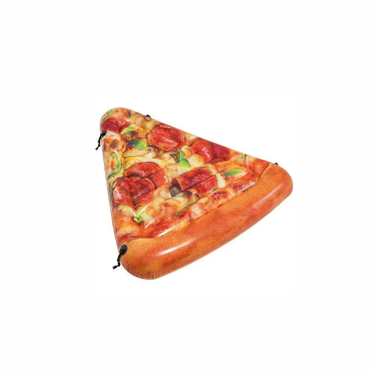 Pizza-themed inflatable surfboard float measuring 175cm by 145cm for pool and beach water recreation