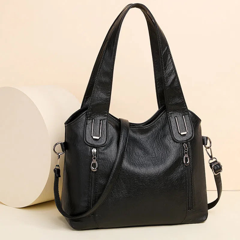 Women's contrasting colour underarm shoulder bag, PU outer, 36 x 27 x 17 cm, horizontal rectangular, in black