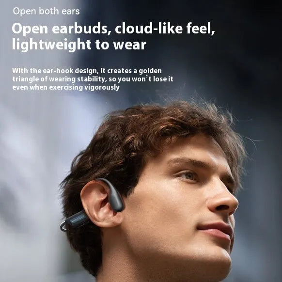 Classic Black sports neck hanging waterproof bone conduction Bluetooth earphones on running trail