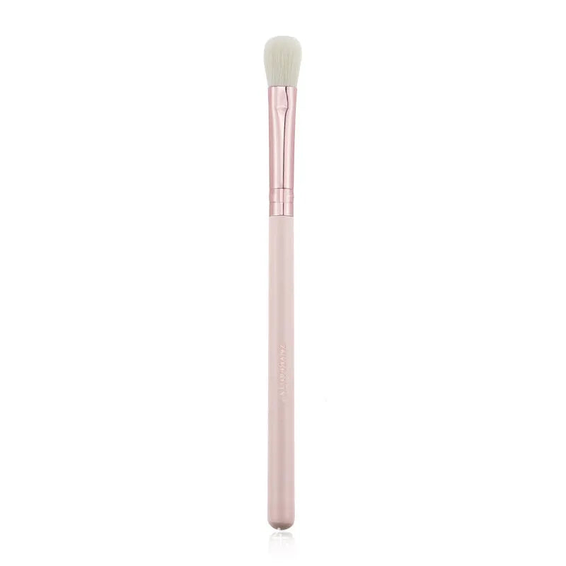 26 pink wooden handle makeup brushes with natural wool bristles in a PU storage bag.