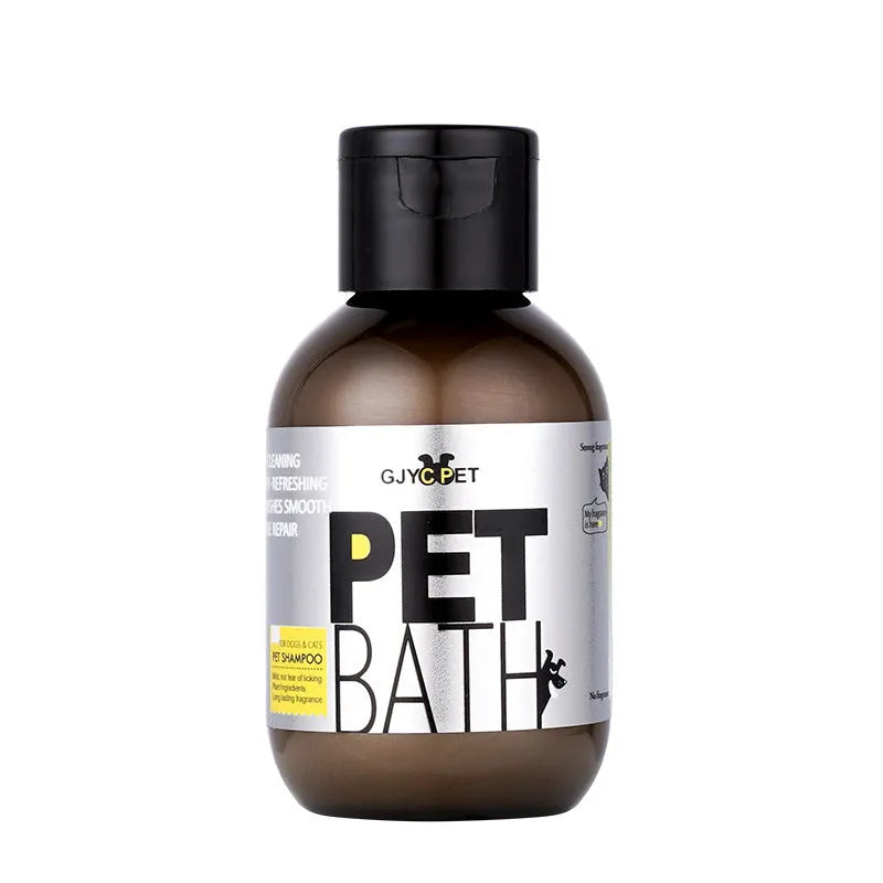 100ml antibacterial deodorising dog shower gel in a plain plastic bottle with a label