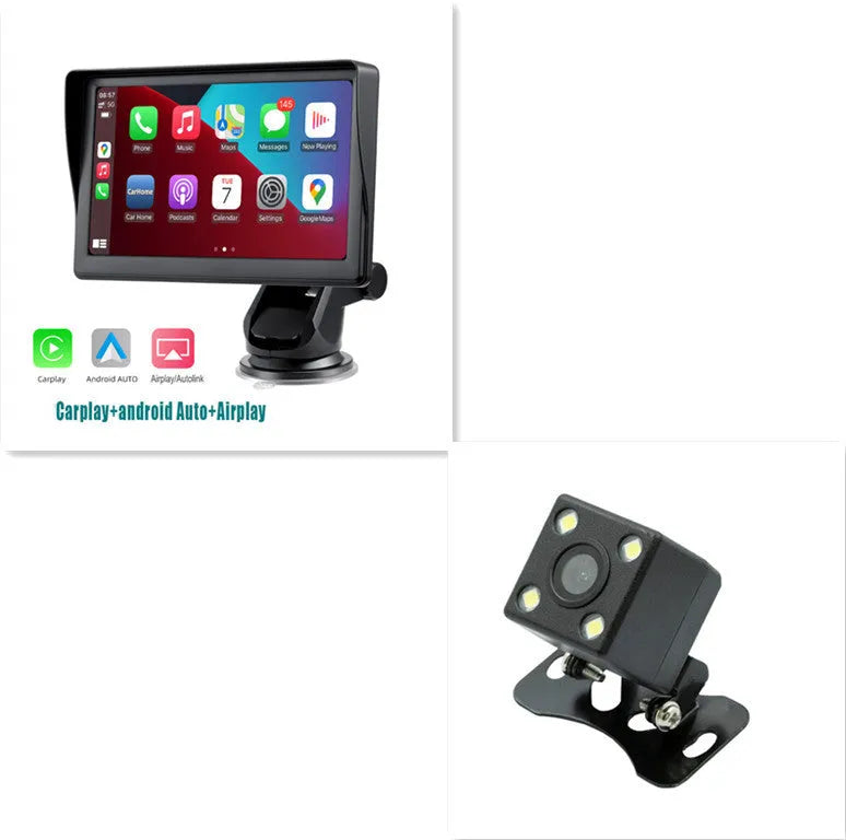 7 inch portable car smart display with retractable bracket showing wireless CarPlay interface on screen