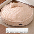 Milk tea coloured washable pet bed with round nest design shown in multiple sizes