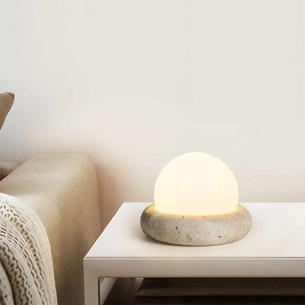Cream remote control rechargeable bedside lamp with yellow cave stone glow