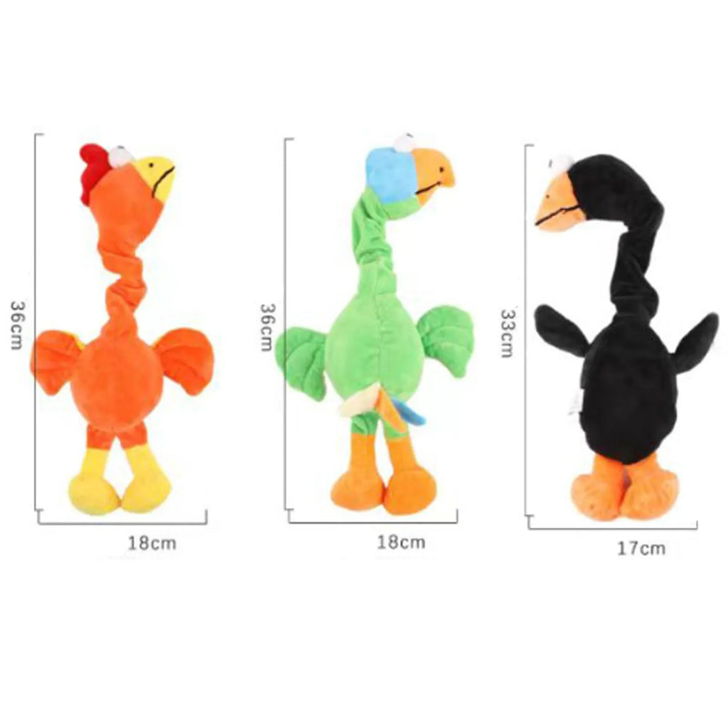 Chicken-shaped dog squeaker toy in orange colour showing bite-resistant rubber construction