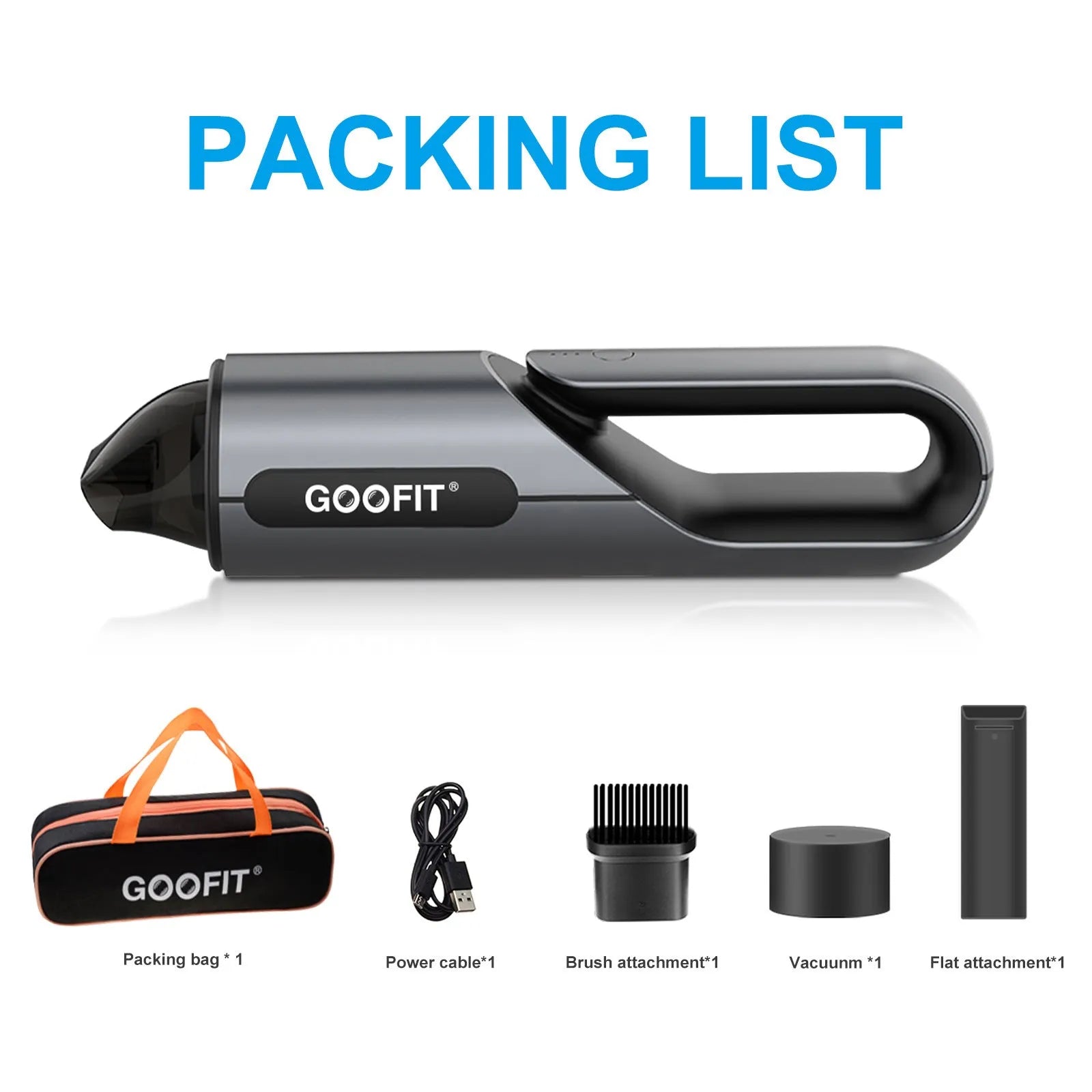 Black portable wireless handheld car vacuum cleaner with brush and flat attachments