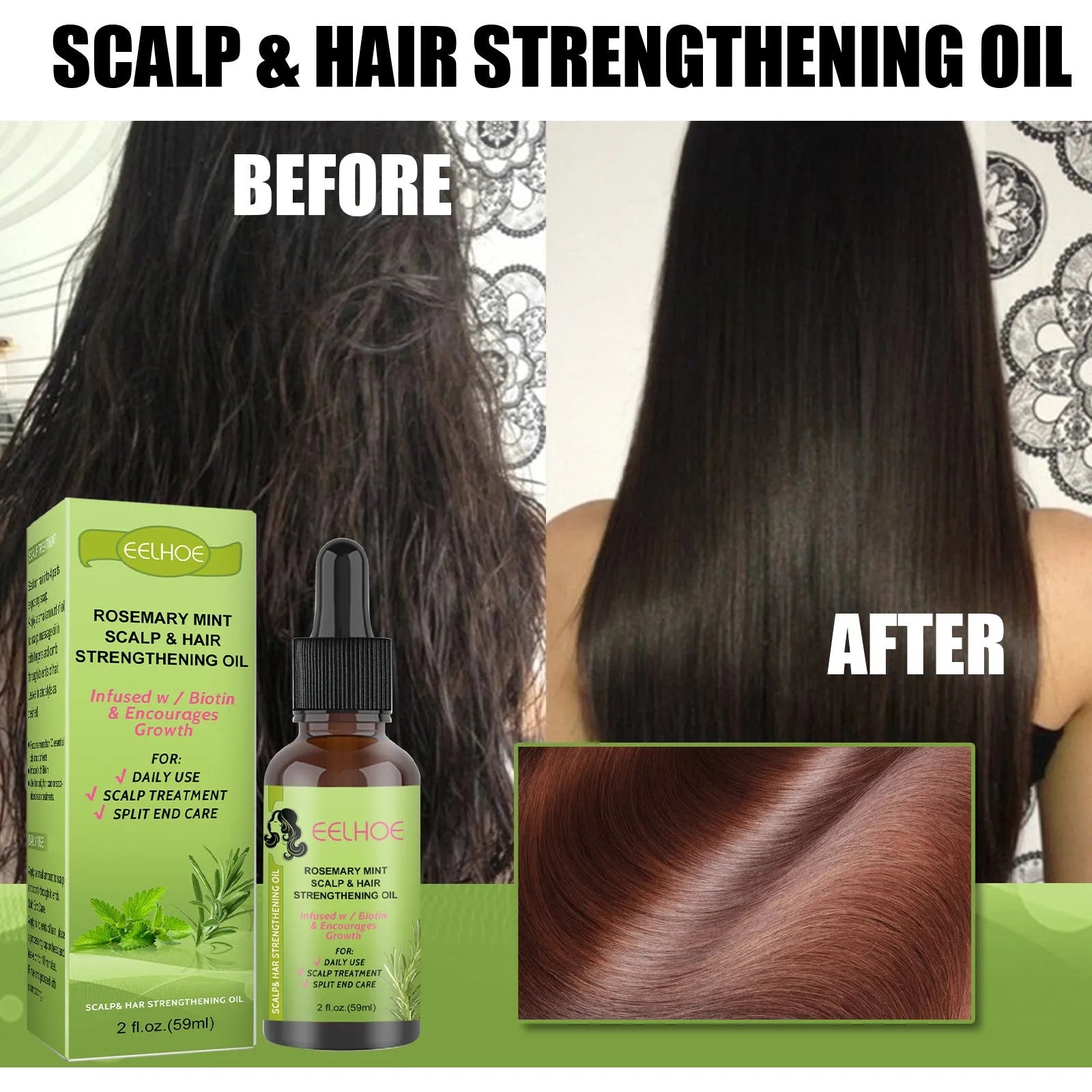 59ml bottle of rosemary mint hair growth fluid scalp massage oil with vitamin E