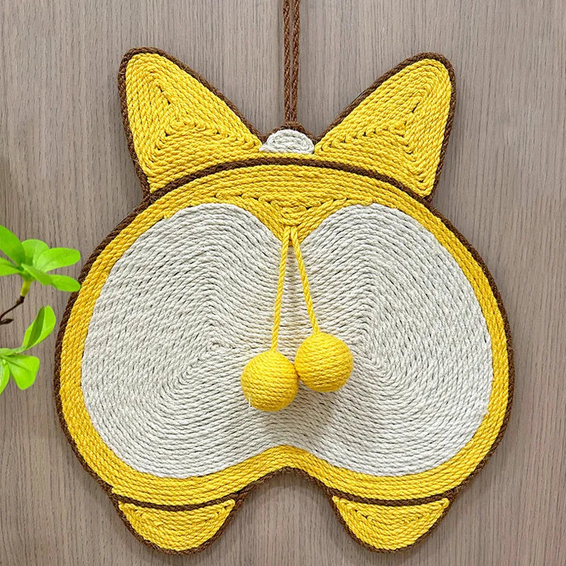 Yellow corgi butt design cat scratching board with sisal surface and anti-slip base