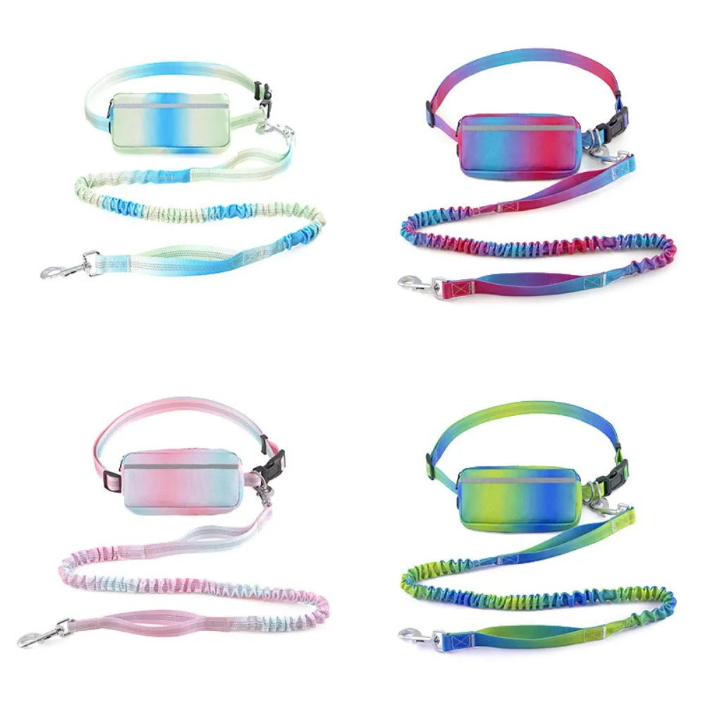 Blue hands-free dog leash with adjustable waist belt and traction rope for walking and running