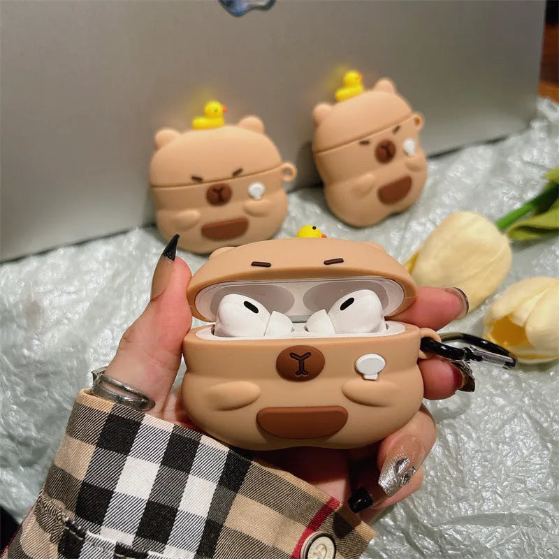 Capabala Capybara Bluetooth Earphone Cover Silicone Soft Shell for AirPods 1st 2nd 3rd Gen Pro Pro2 Cartoon Animal Duck Design Cute Protective Case