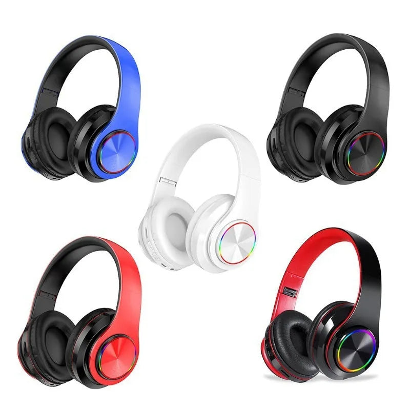 Black wireless over-ear gaming headset with breathable light on earcup.