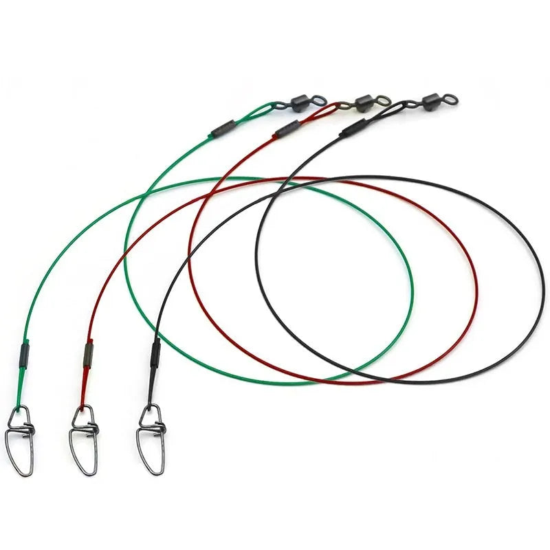 54cm anti-bite steel wire fishing accessories with double buckle pins in green, black and red colours