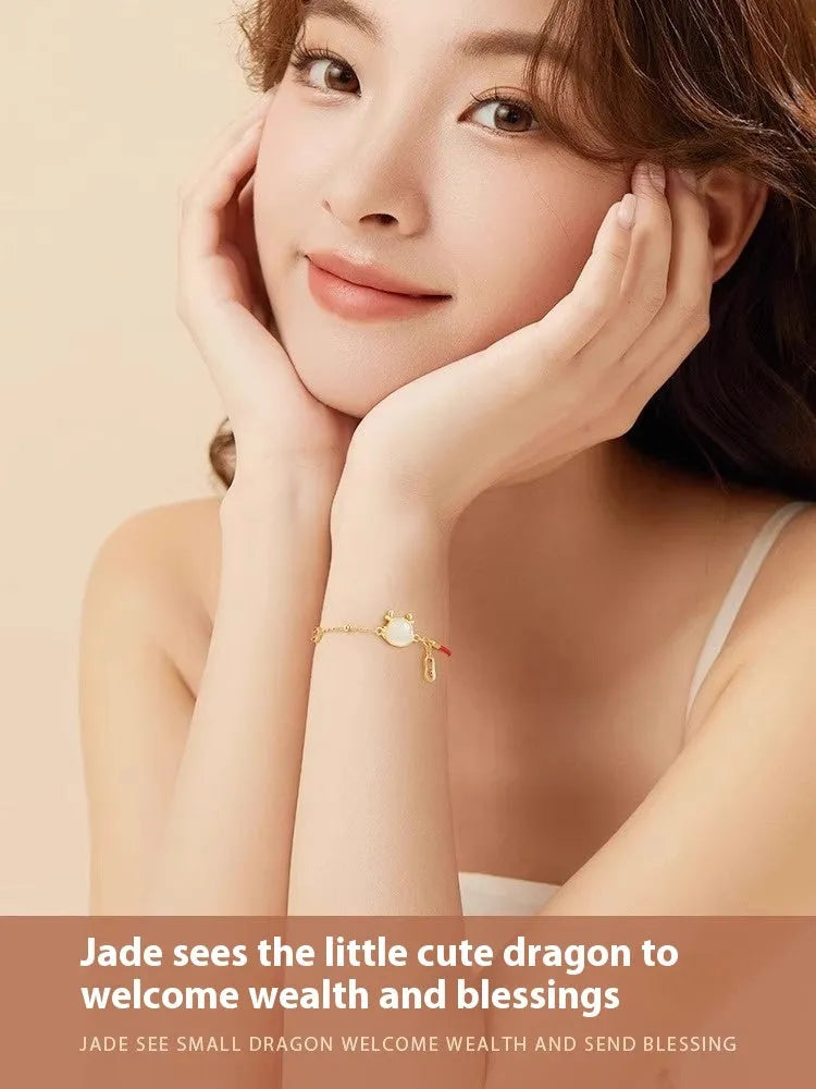Silver-plated Dragon zodiac bracelet for women with adjustable fastening and New Chinese style design
