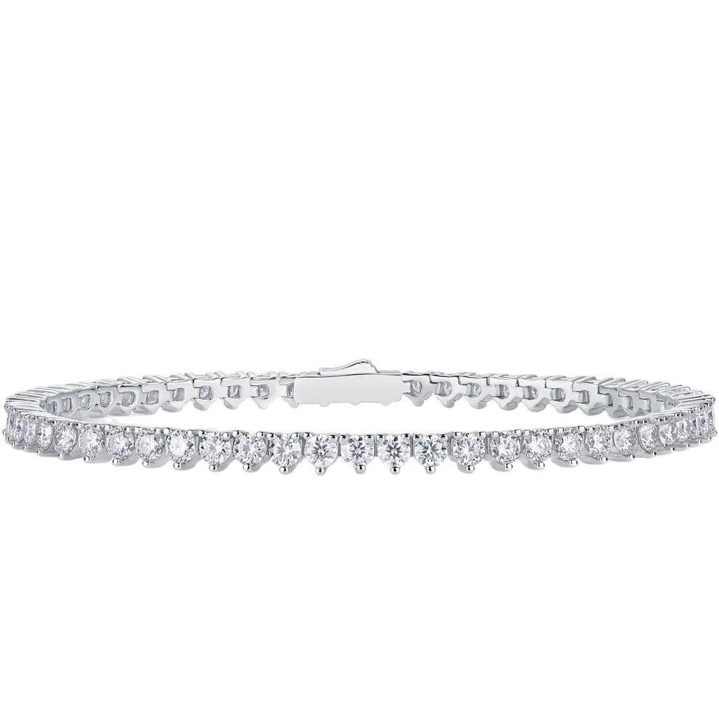 Silver platinum-plated moissanite bracelet with round-cut stones on a white background