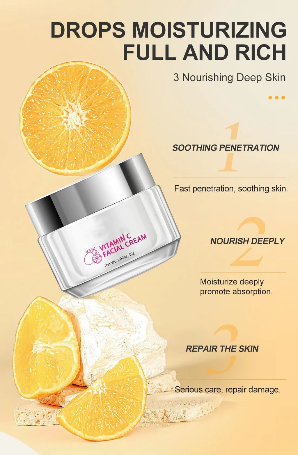 Vitamin C face cream 30g tube, universal skin type, compact 6x6x5.2cm size