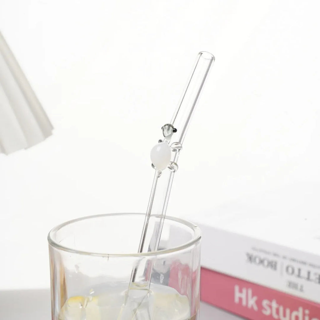 High borosilicate glass straw with elbow bend for children in multiple colours on white background
