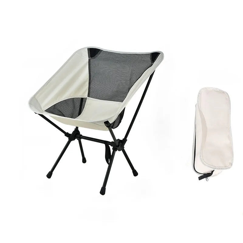 Ivory white folding camping chair with 600D Oxford cloth seat and storage bag, high or low backrest option