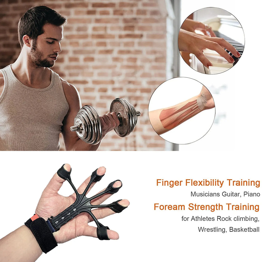 Silicone finger rehabilitation trainer and abdominal tension set with adjustable belts in black or grey