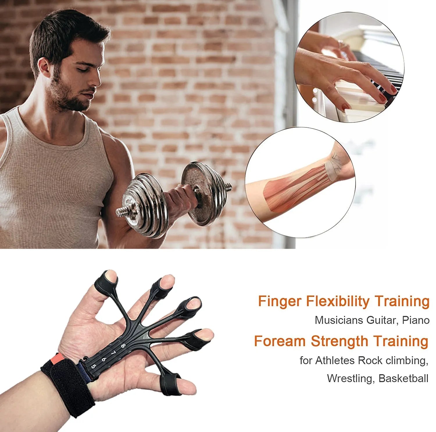 Silicone finger rehabilitation trainer and abdominal tension set with adjustable belts in black or grey