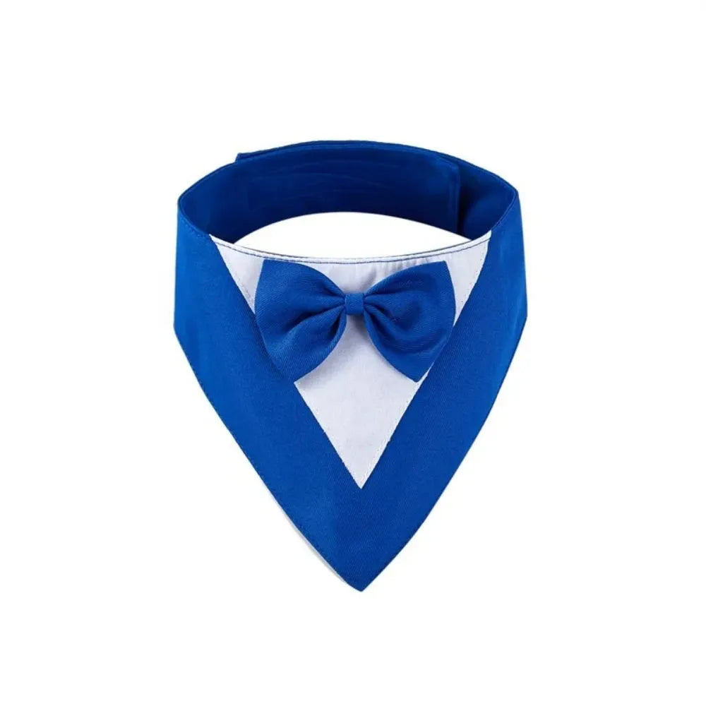 Soft triangular pet bib scarf in a solid colour, shown with elastic loop for attaching to a dog collar.