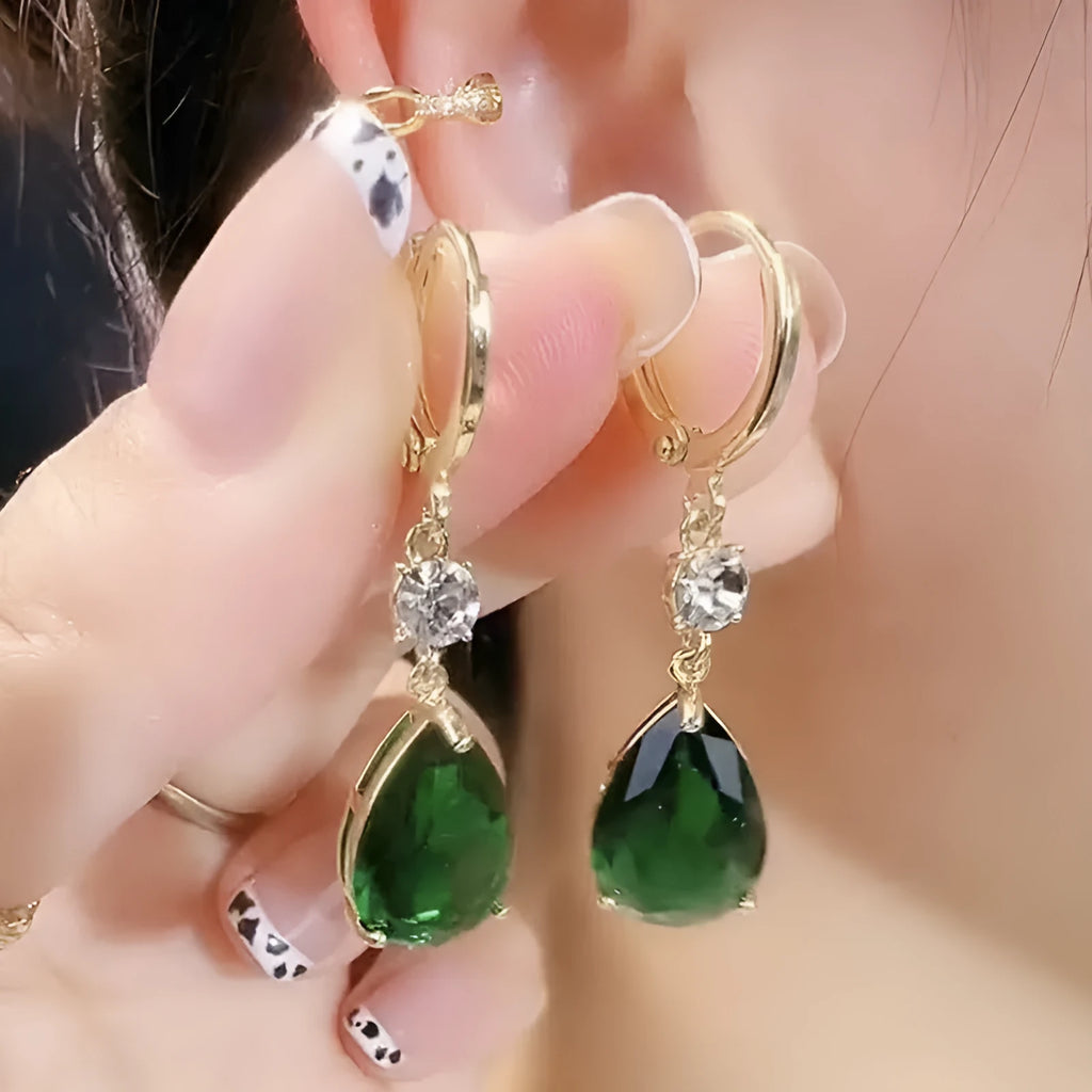Geometric teardrop earrings in vivid green with alloy construction