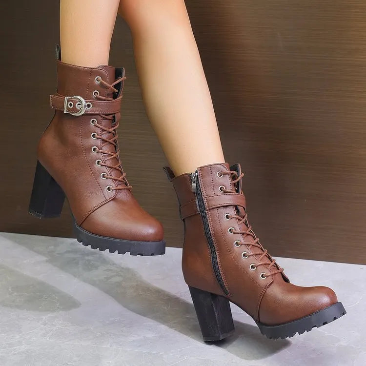 Women's plus size Martin boots ankle boots with belt buckle and side zipper