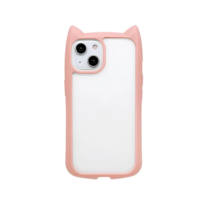 Cat ears phone case in transparent showing protective PC material for iPhone
