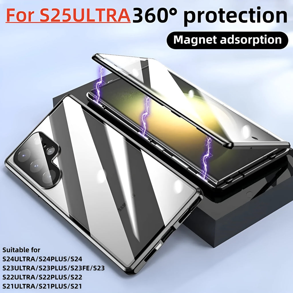 Magnetic King glossy Samsung phone case with peep-proof buckle in black, blue, gold, green, purple, red, silver or titanium grey.