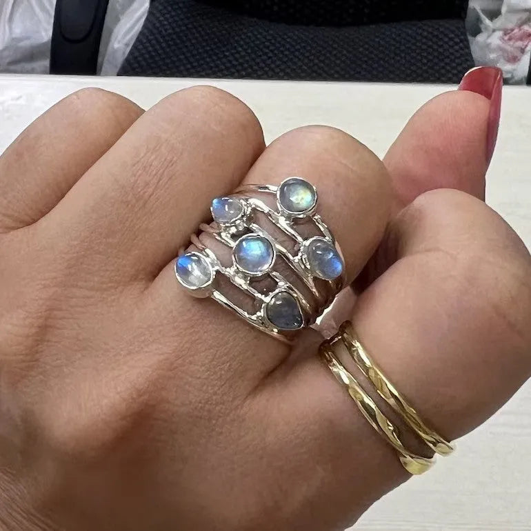 Irregular wide band ring for women silver electroplated zinc alloy on finger
