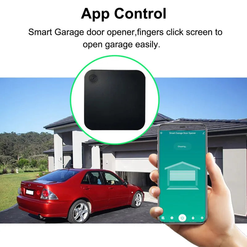 Black plastic wifi garage door controller with USB power port for remote smart home control