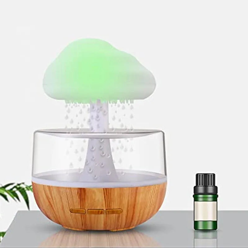 White raining cloud desk humidifier and night light with mushroom lamp design for aromatherapy