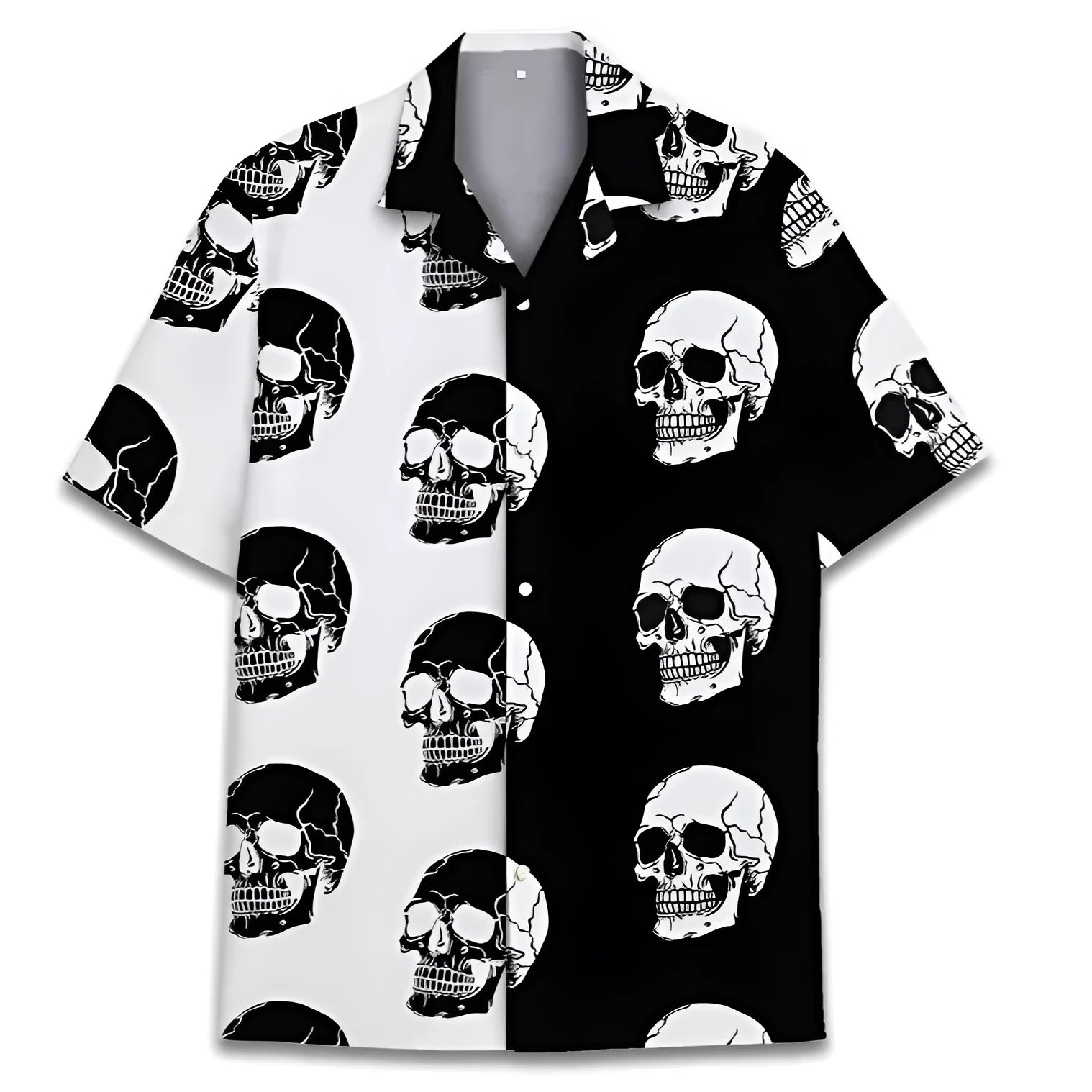 Men's short-sleeve Hawaiian shirt with a Cuban collar and suit collar detail in a digital print pattern.