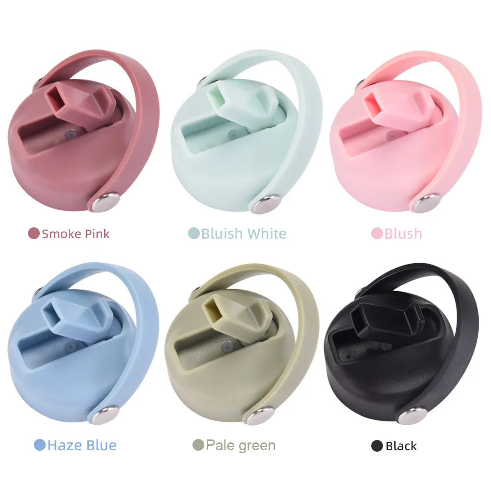Portable plastic cup lid with handle, shown in a choice of 40 colours for outdoor sports and travel use